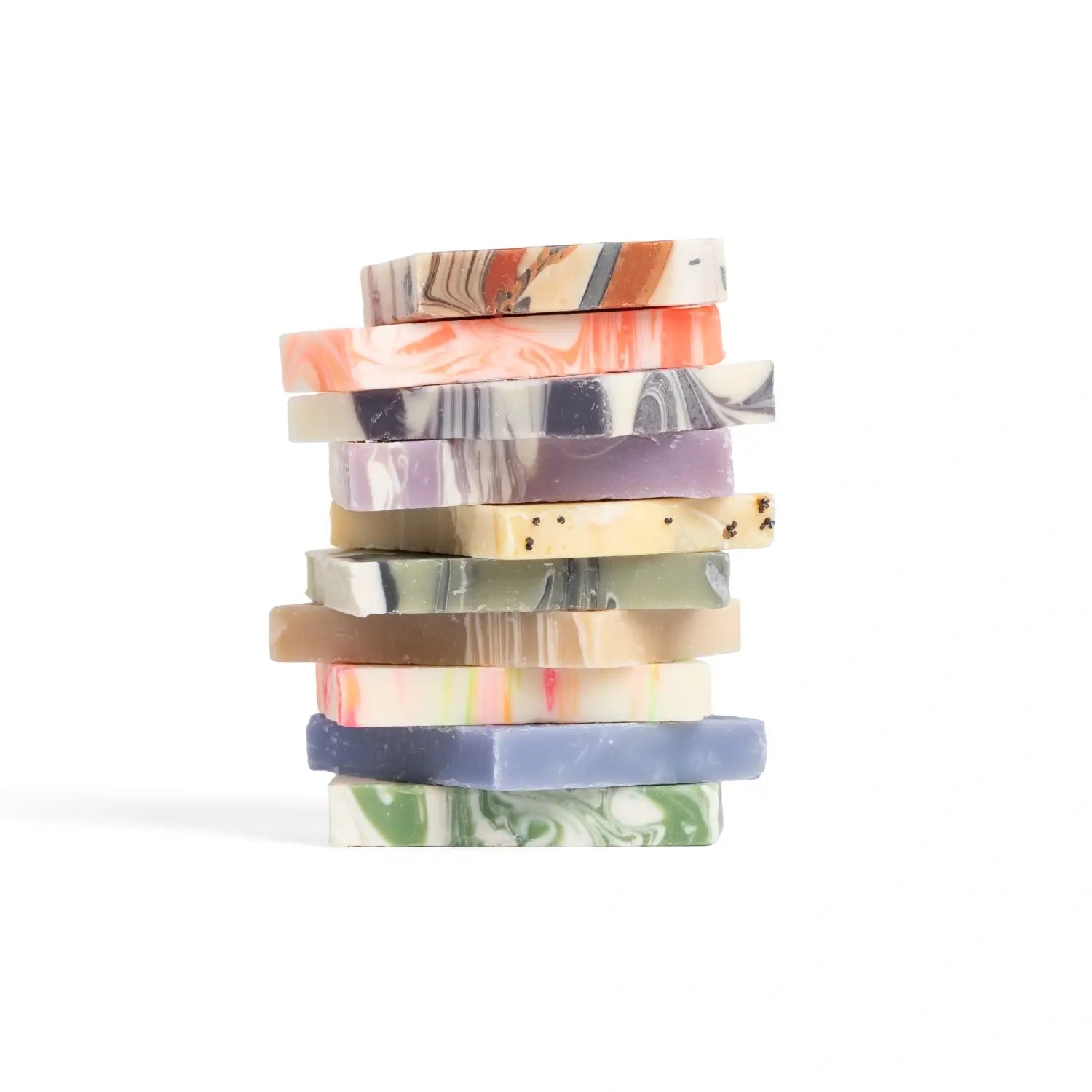 Stack of sample soap bars on a white background