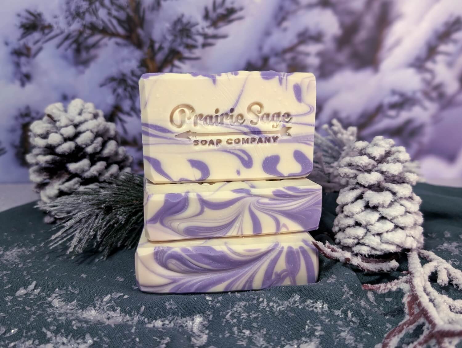 Frosted Fir & Plum scented handmade soap.