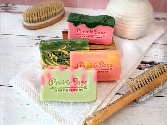 All four handmade soaps in the Melon Medley Box